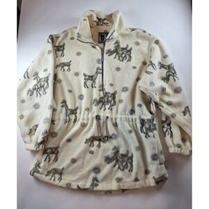Vintage Tsunami Fleece Womens Medium Snowflake Deer 1/4 Zip Heavy Cinch Waist